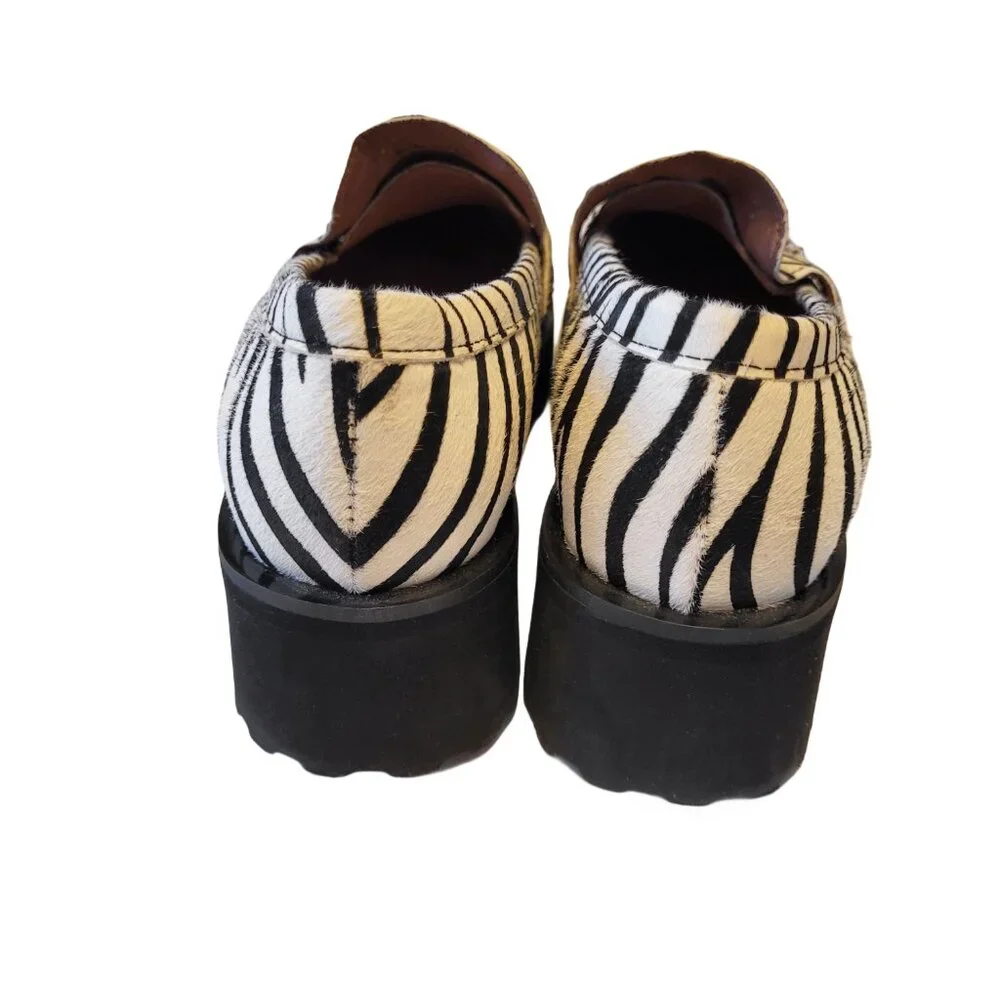 ALL BLACK Zebra Print Calf Hair Lug Lady Loafer 40